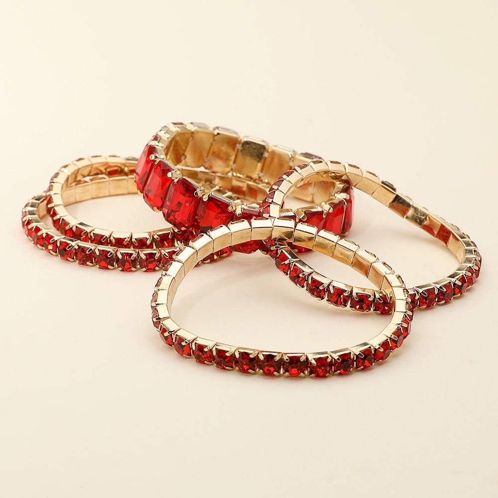 5Pcs Rectangle Round Stone Stretch Multi Layered Bracelets - Madeline Love - Flyclothing LLC