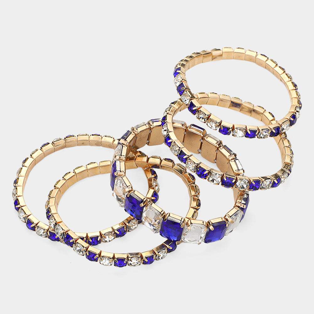 5Pcs Rectangle Round Stone Stretch Multi Layered Bracelets - Madeline Love - Flyclothing LLC