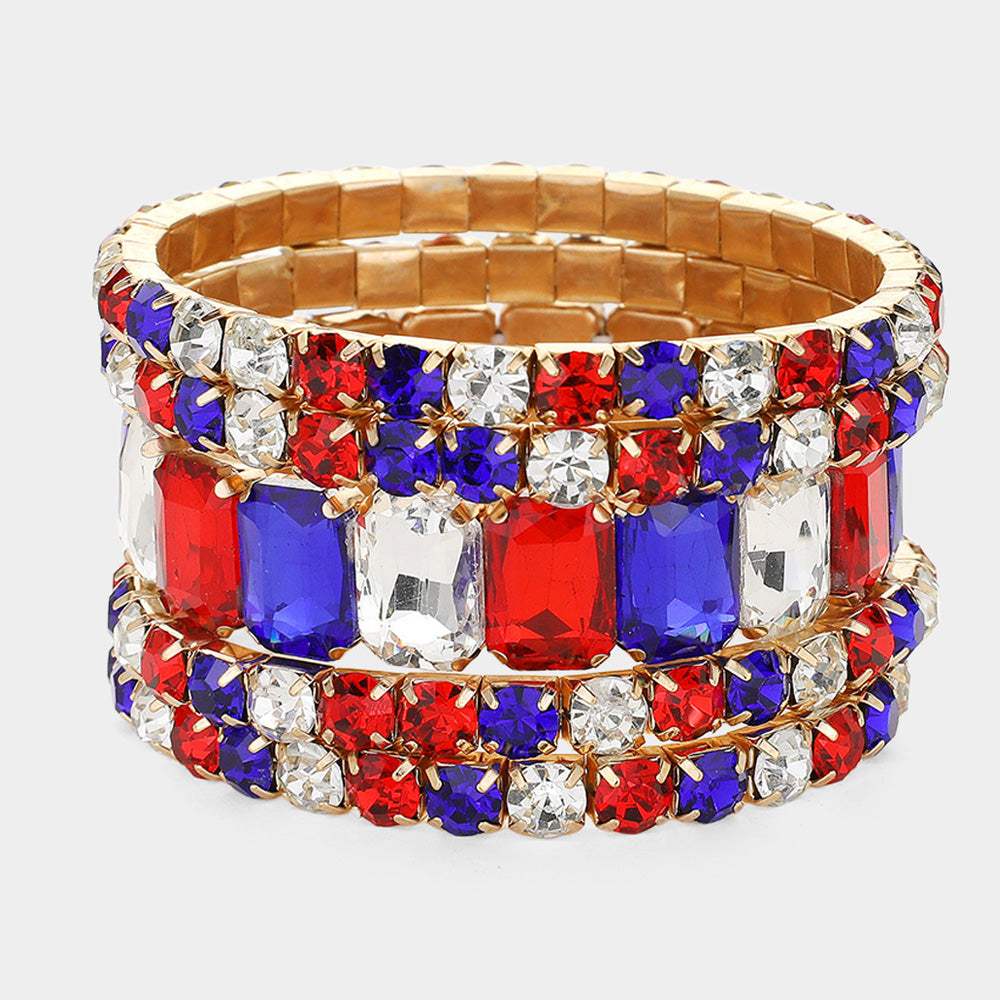 5Pcs Rectangle Round Stone Stretch Multi Layered Bracelets - Madeline Love - Flyclothing LLC