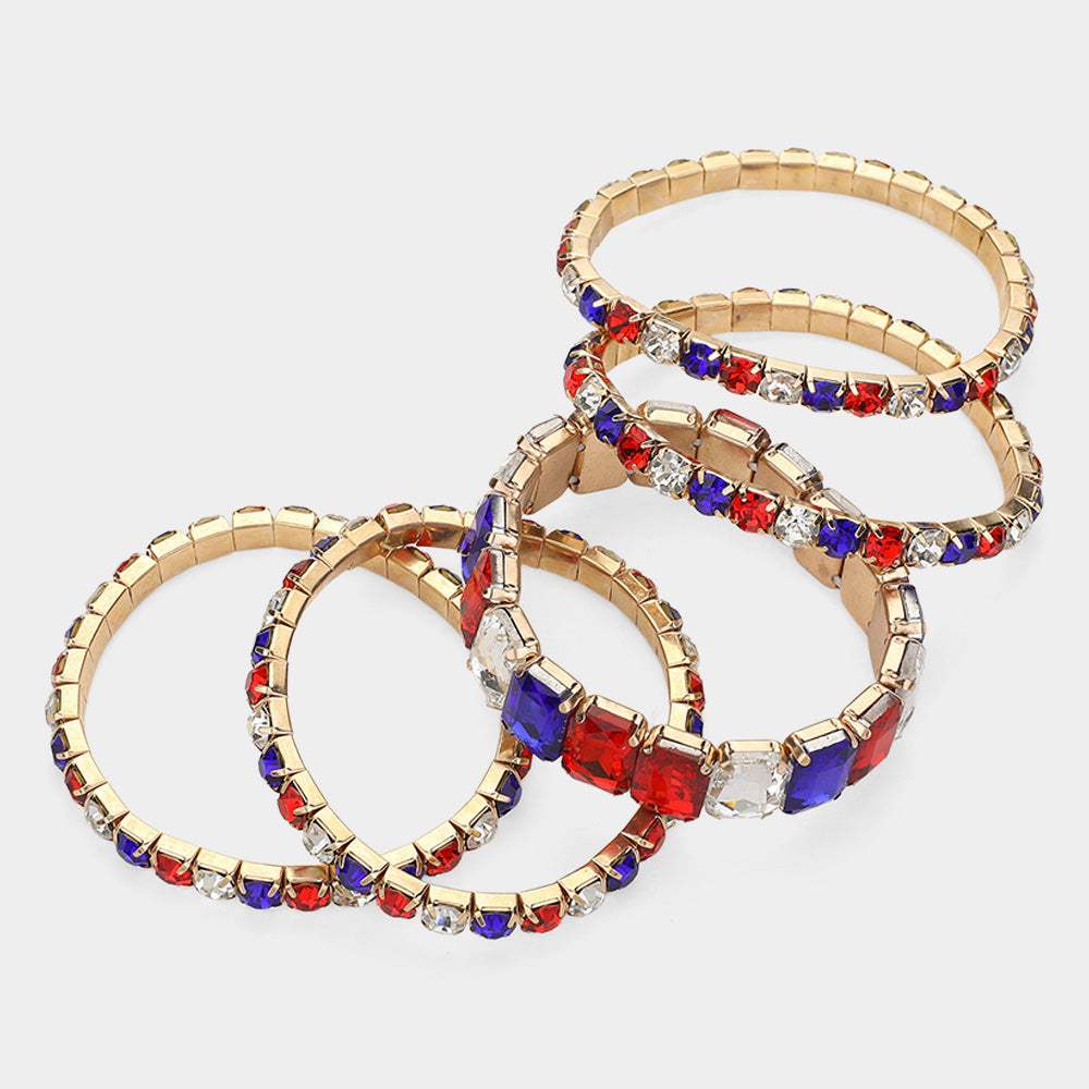 5Pcs Rectangle Round Stone Stretch Multi Layered Bracelets - Madeline Love - Flyclothing LLC