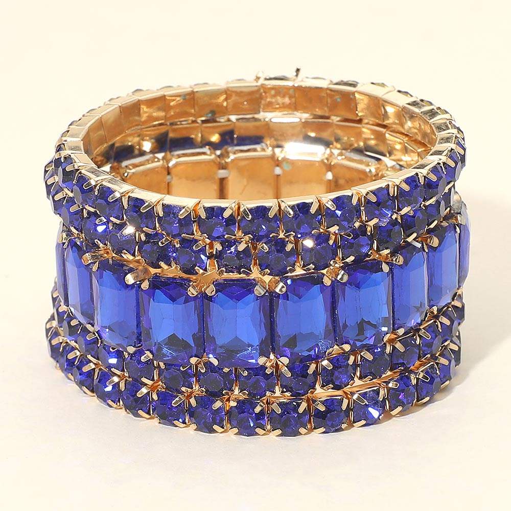 5PCS - Emerald Cut Round Stone Stretch Evening Bracelets - Madeline Love - Flyclothing LLC
