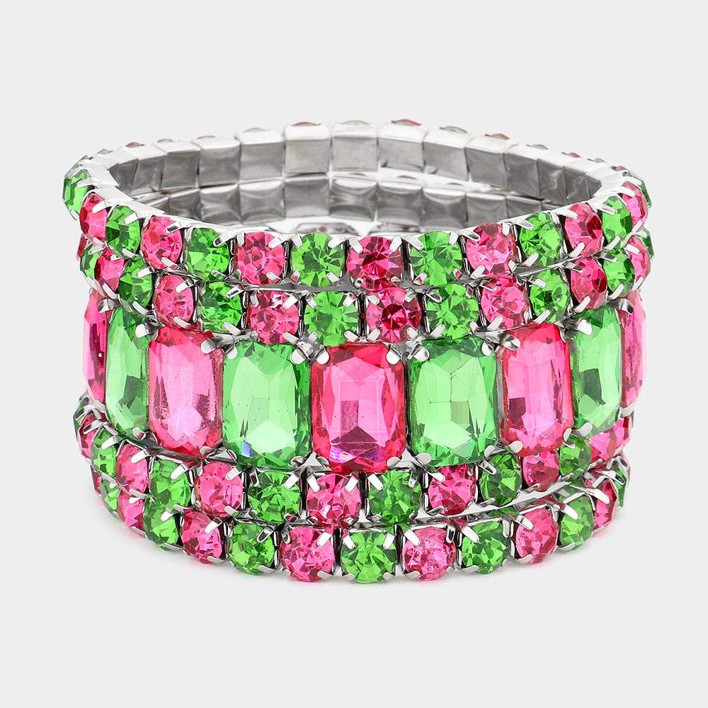 5Pcs Rectangle Round Stone Stretch Multi Layered Bracelets - Madeline Love - Flyclothing LLC