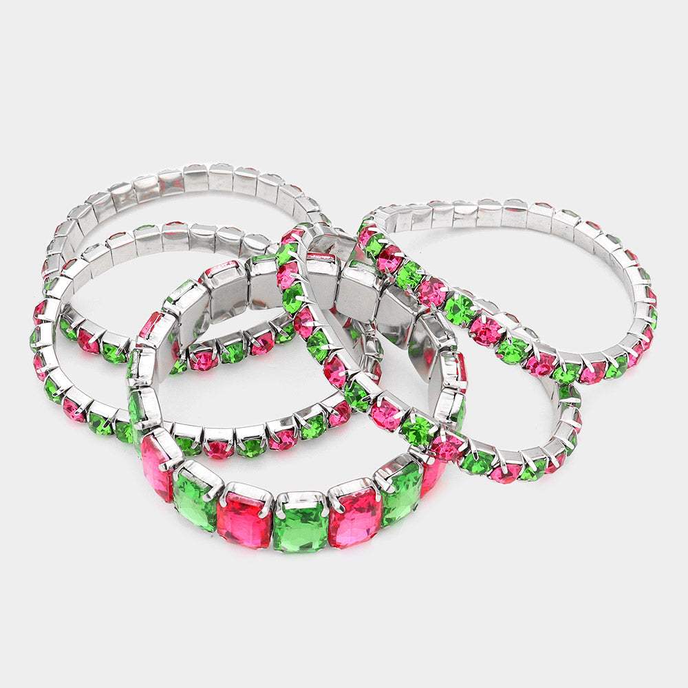 5Pcs Rectangle Round Stone Stretch Multi Layered Bracelets - Madeline Love - Flyclothing LLC