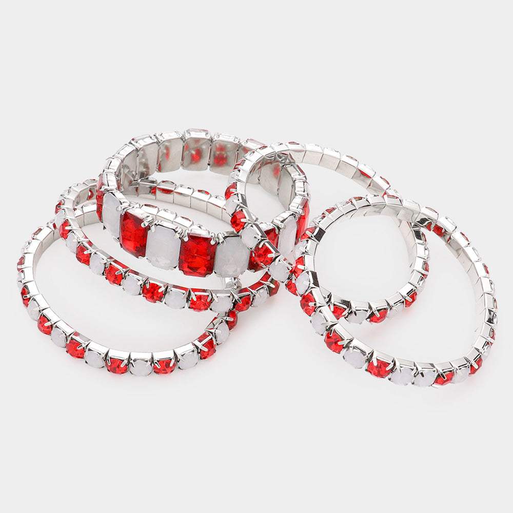 5Pcs Rectangle Round Stone Stretch Multi Layered Bracelets - Madeline Love - Flyclothing LLC