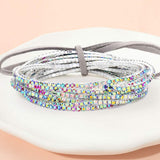 12PCS Ribbon Colorful Rhinestone Layered Stretch Bracelets - Madeline Love - Flyclothing LLC