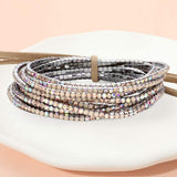 12PCS Ribbon Colorful Rhinestone Layered Stretch Bracelets - Madeline Love - Flyclothing LLC