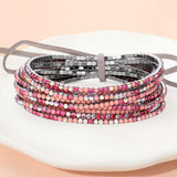 12PCS Ribbon Colorful Rhinestone Layered Stretch Bracelets - Madeline Love - Flyclothing LLC