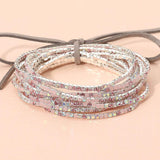 12PCS Ribbon Colorful Rhinestone Layered Stretch Bracelets - Madeline Love - Flyclothing LLC