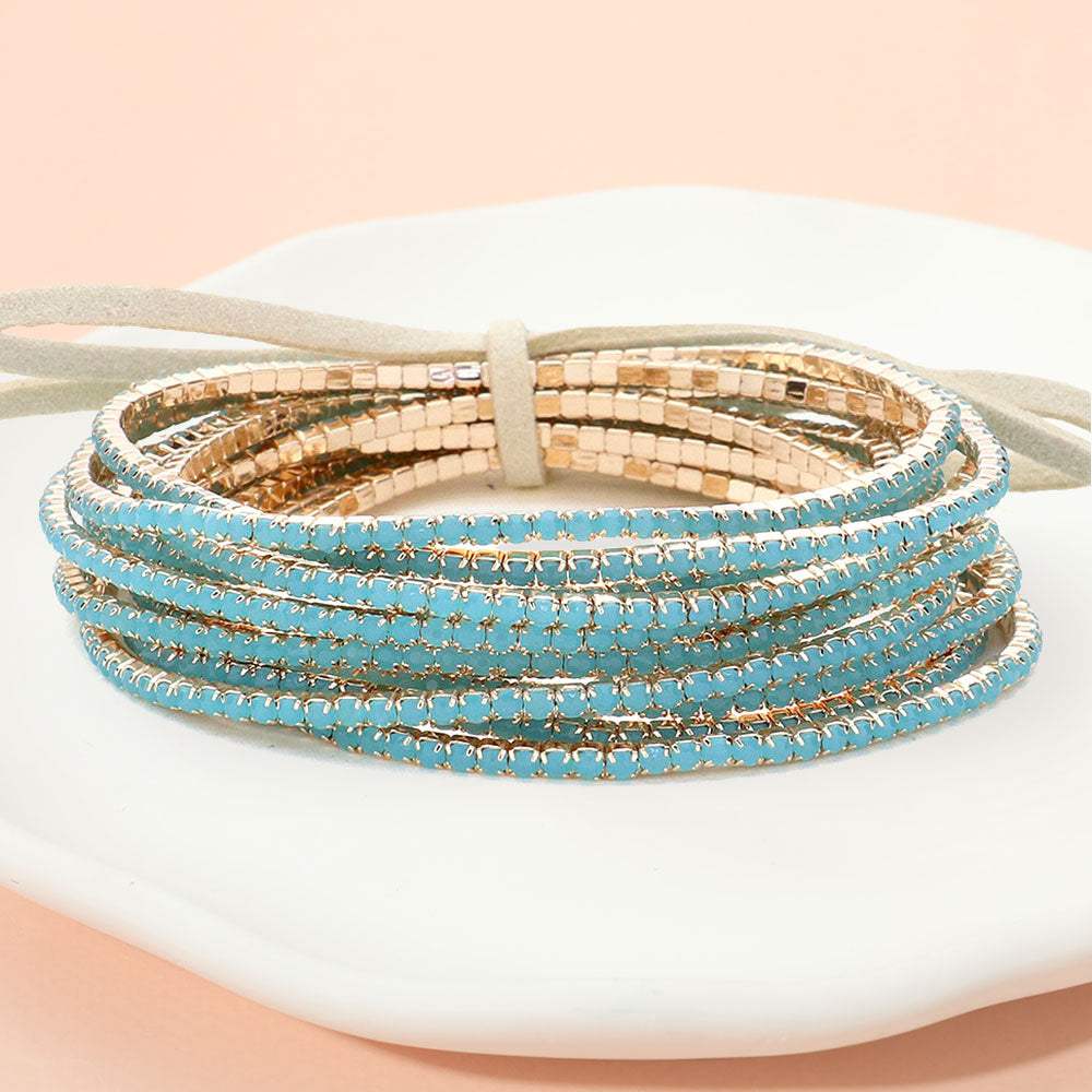 12PCS Ribbon Colorful Rhinestone Layered Stretch Bracelets - Madeline Love - Flyclothing LLC