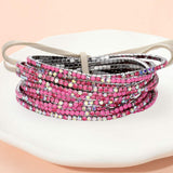 12PCS Ribbon Colorful Rhinestone Layered Stretch Bracelets - Madeline Love - Flyclothing LLC