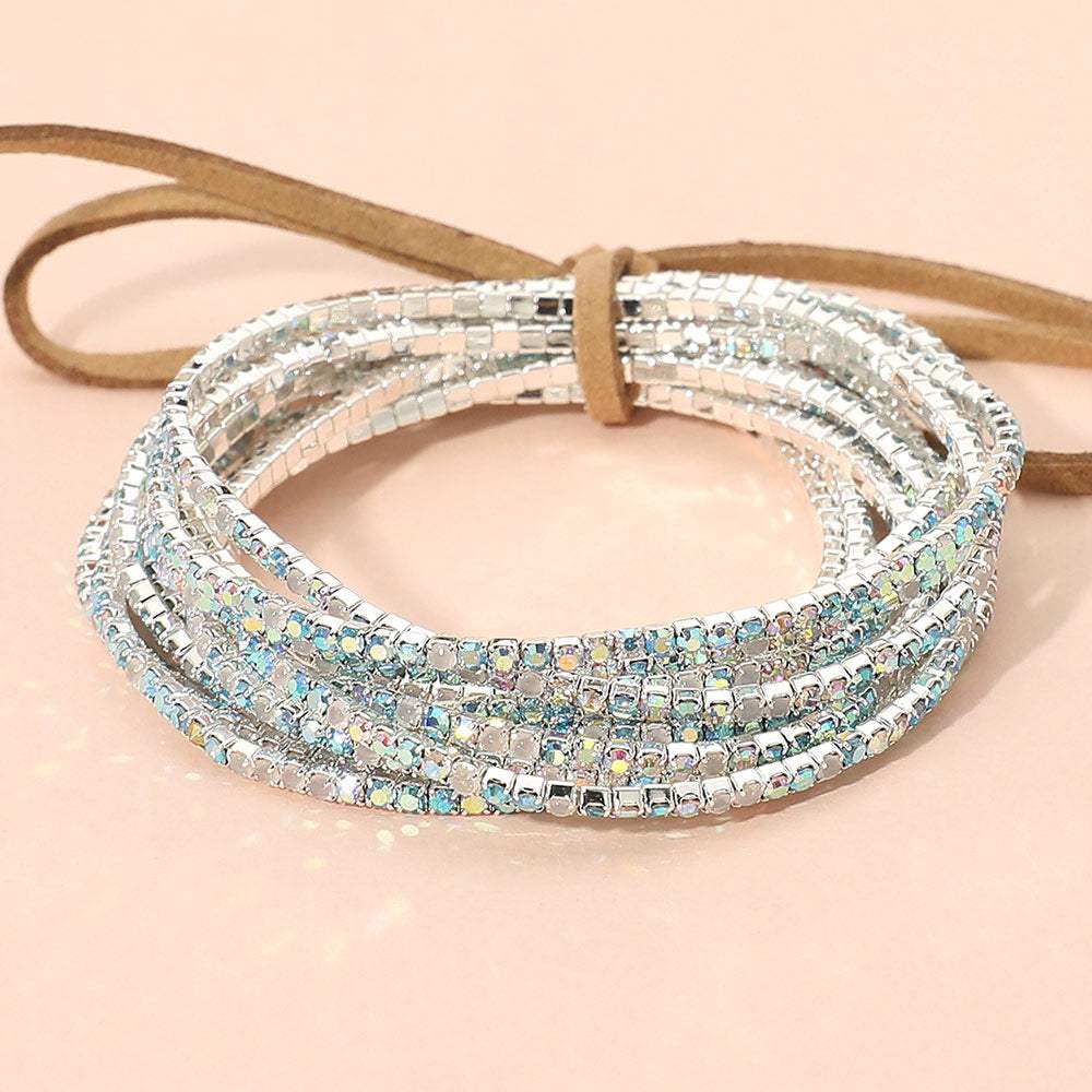 12PCS Ribbon Colorful Rhinestone Layered Stretch Bracelets - Madeline Love - Flyclothing LLC