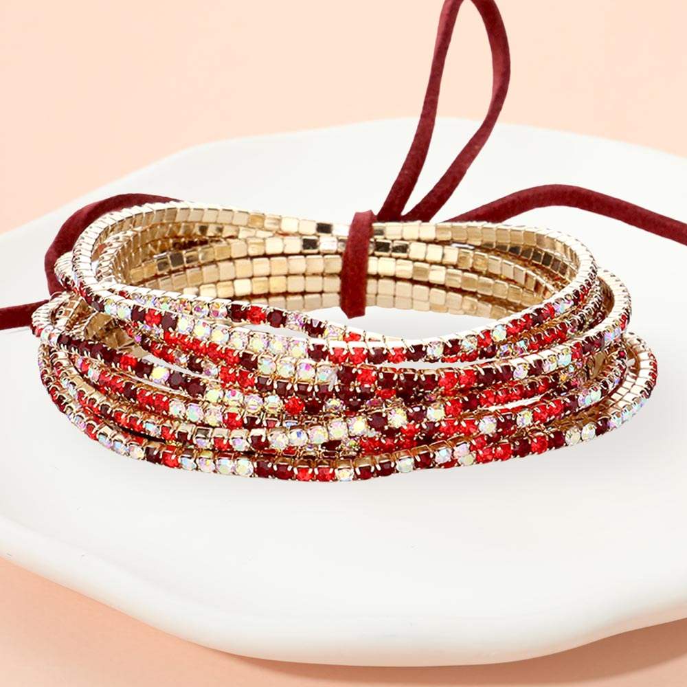 12PCS Ribbon Colorful Rhinestone Layered Stretch Bracelets - Madeline Love - Flyclothing LLC