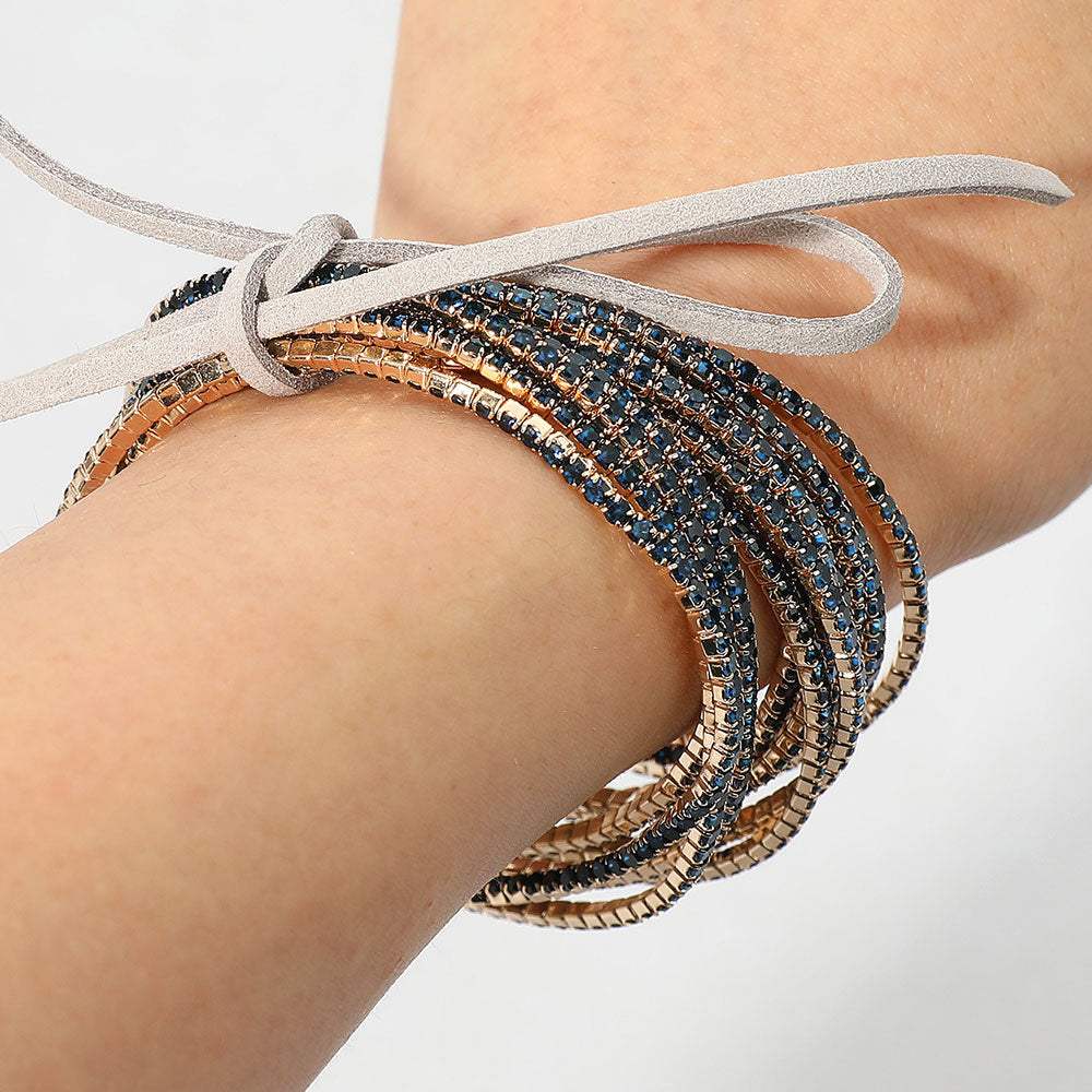12PCS Ribbon Colorful Rhinestone Layered Stretch Bracelets - Madeline Love - Flyclothing LLC