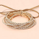 12PCS Ribbon Colorful Rhinestone Layered Stretch Bracelets - Madeline Love - Flyclothing LLC