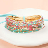 12PCS Ribbon Colorful Rhinestone Layered Stretch Bracelets - Madeline Love - Flyclothing LLC