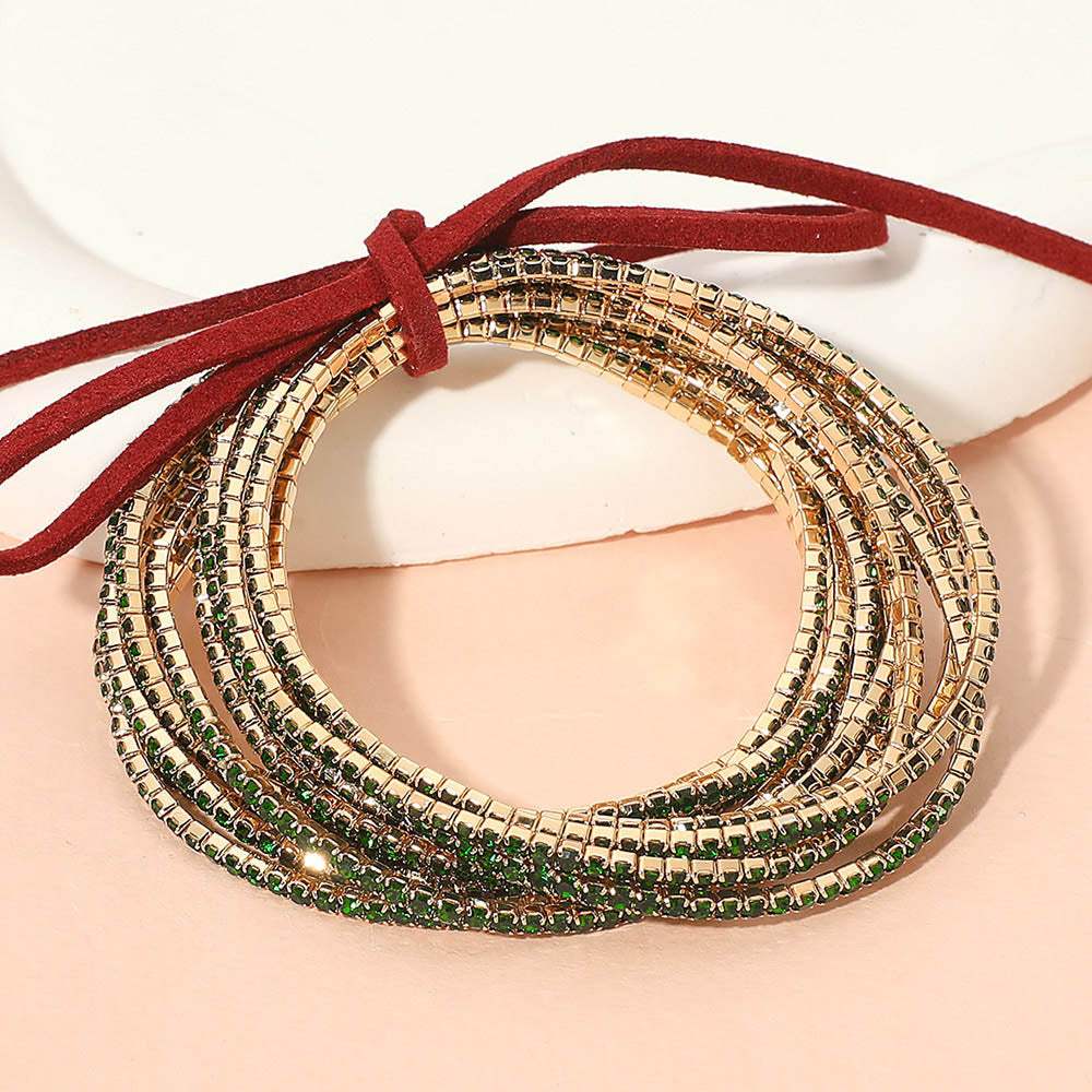 12PCS Ribbon Colorful Rhinestone Layered Stretch Bracelets - Madeline Love - Flyclothing LLC
