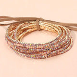12PCS Ribbon Colorful Rhinestone Layered Stretch Bracelets - Madeline Love - Flyclothing LLC
