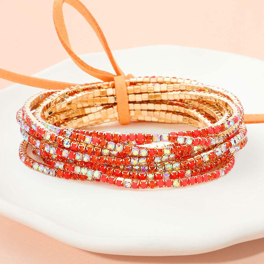 12PCS Ribbon Colorful Rhinestone Layered Stretch Bracelets - Madeline Love - Flyclothing LLC