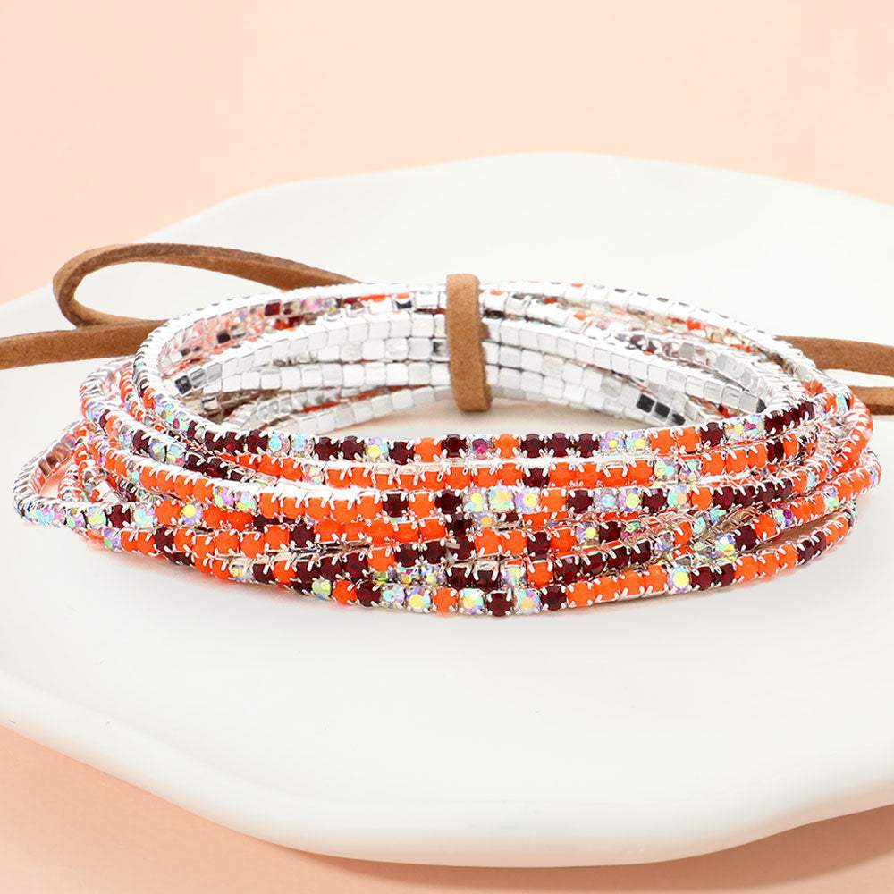 12PCS Ribbon Colorful Rhinestone Layered Stretch Bracelets - Madeline Love - Flyclothing LLC