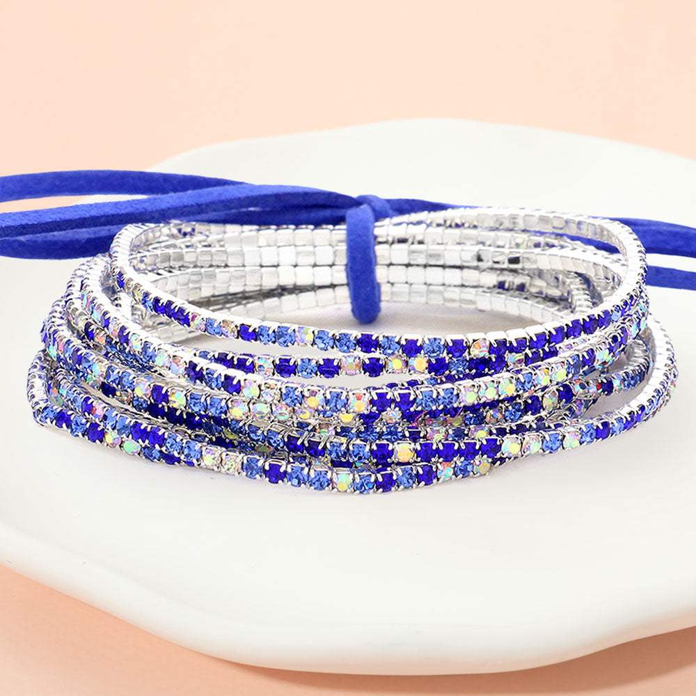 12PCS Ribbon Colorful Rhinestone Layered Stretch Bracelets - Madeline Love - Flyclothing LLC