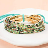 12PCS Ribbon Colorful Rhinestone Layered Stretch Bracelets - Madeline Love - Flyclothing LLC