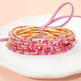 12PCS Ribbon Colorful Rhinestone Layered Stretch Bracelets - Madeline Love - Flyclothing LLC