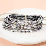 12PCS Ribbon Colorful Rhinestone Layered Stretch Bracelets - Madeline Love - Flyclothing LLC