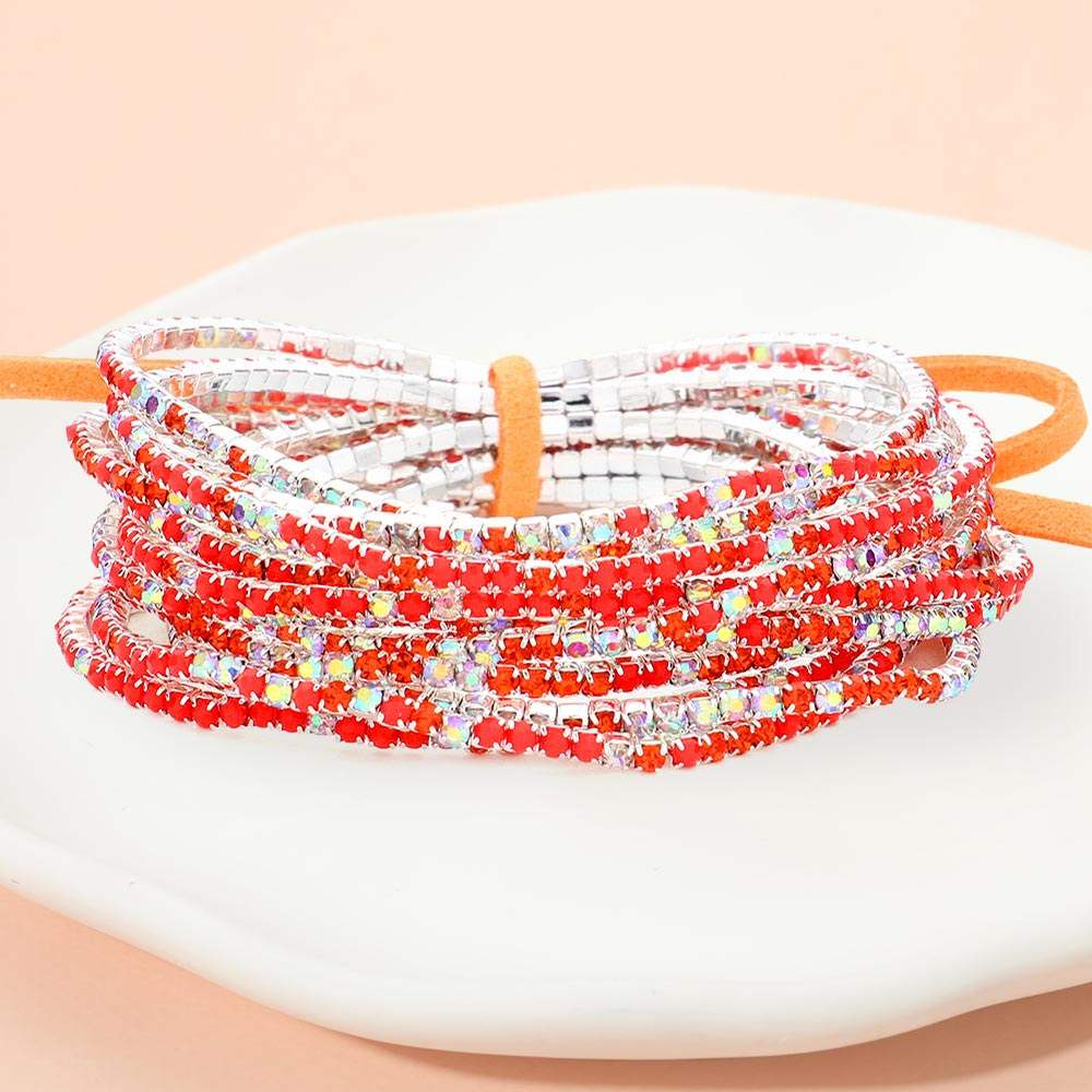 12PCS Ribbon Colorful Rhinestone Layered Stretch Bracelets - Madeline Love - Flyclothing LLC