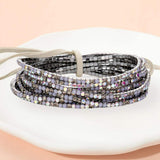 12PCS Ribbon Colorful Rhinestone Layered Stretch Bracelets - Madeline Love - Flyclothing LLC