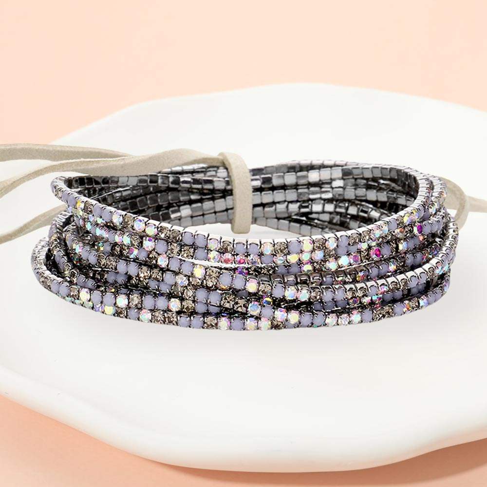 12PCS Ribbon Colorful Rhinestone Layered Stretch Bracelets - Madeline Love - Flyclothing LLC