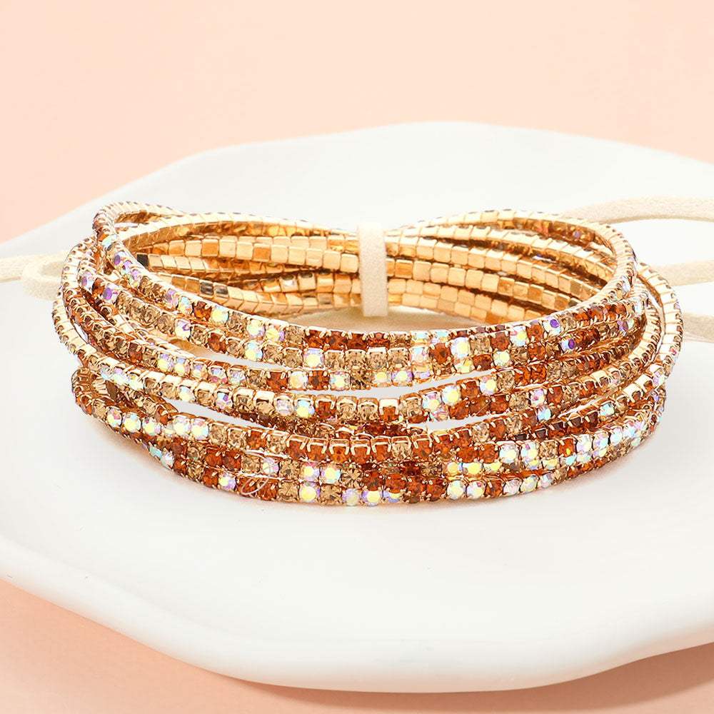 12PCS Ribbon Colorful Rhinestone Layered Stretch Bracelets - Madeline Love - Flyclothing LLC