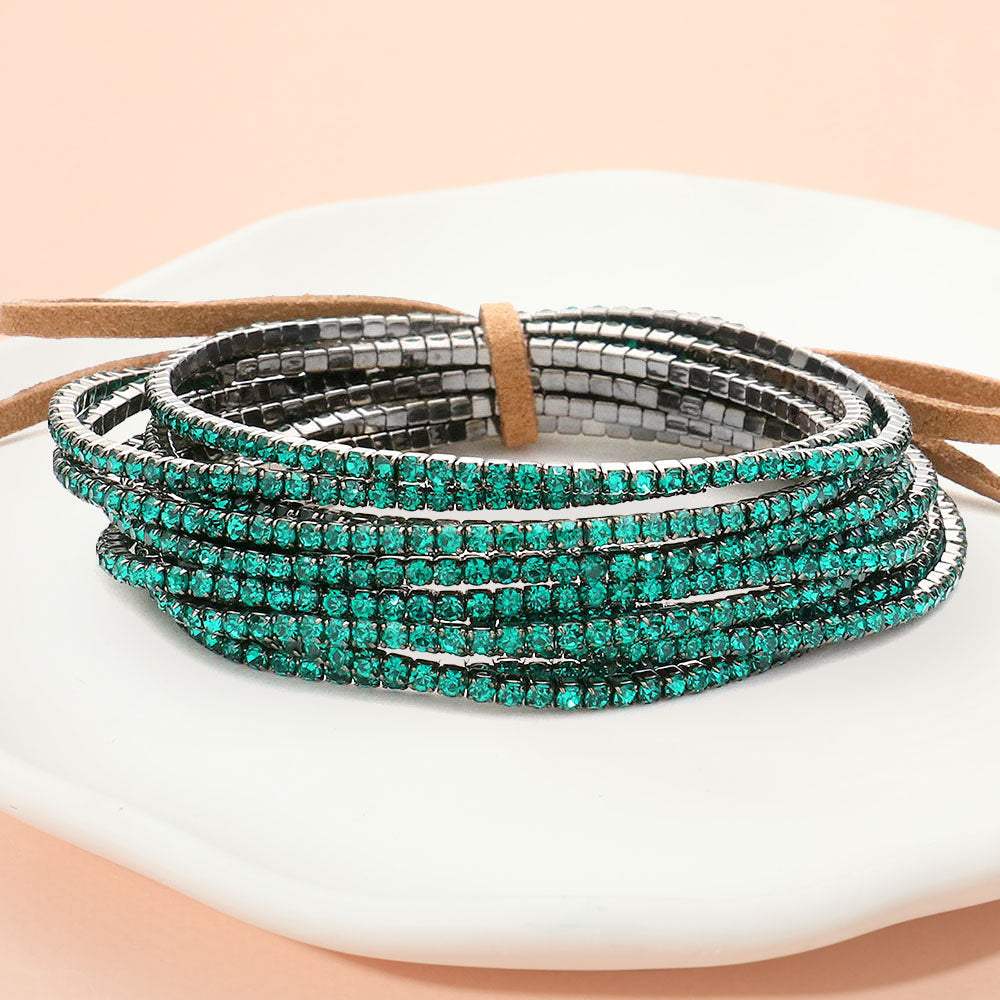 12PCS Ribbon Colorful Rhinestone Layered Stretch Bracelets - Madeline Love - Flyclothing LLC
