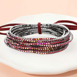 12PCS Ribbon Colorful Rhinestone Layered Stretch Bracelets - Madeline Love - Flyclothing LLC