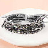 12PCS Ribbon Colorful Rhinestone Layered Stretch Bracelets - Madeline Love - Flyclothing LLC