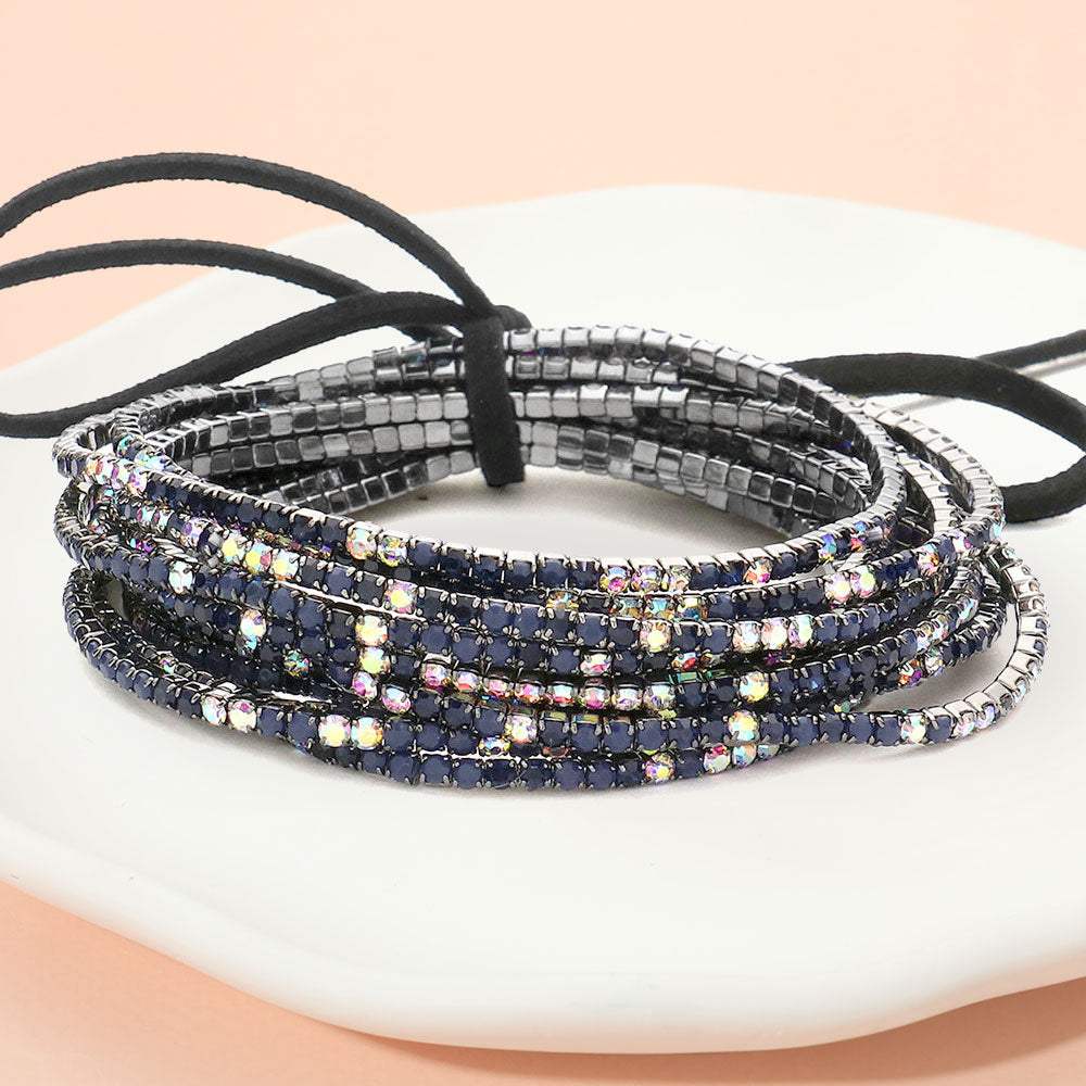 12PCS Ribbon Colorful Rhinestone Layered Stretch Bracelets - Madeline Love - Flyclothing LLC