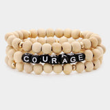 3PCS - COURAGE Wood Ball Layered Stretch Bracelets - Madeline Love - Flyclothing LLC