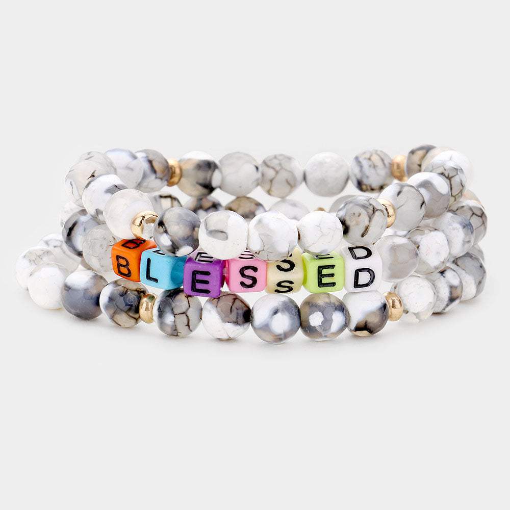3PCS - Semi Precious Layered Stretch Bracelets - Madeline Love - Flyclothing LLC