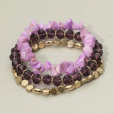 3PCS - Natural Stone Faceted Beaded Stretch Bracelets - Madeline Love - Flyclothing LLC
