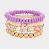 4PCS - Textured Metal Ball Heishi Beaded Stretch Bracelets - Madeline Love - Flyclothing LLC