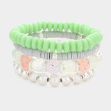 4PCS - Textured Metal Ball Heishi Beaded Stretch Bracelets - Madeline Love - Flyclothing LLC