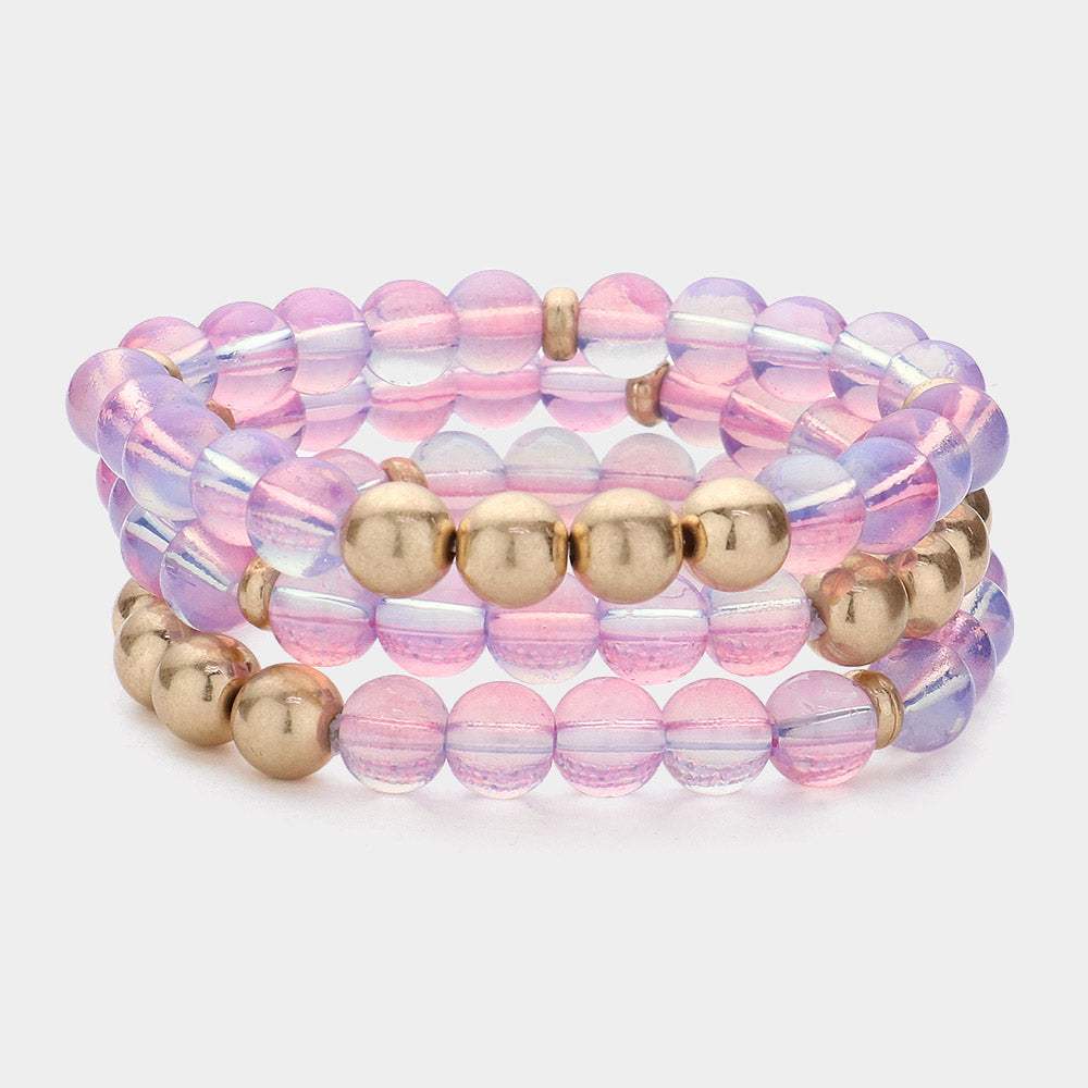3PCS - Metal Ball Pointed Beaded Stretch Multi Layered Bracelets - Madeline Love - Flyclothing LLC