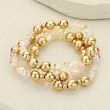 3PCS - Metal Ball Faceted Beaded Stretch Multi Layered Bracelets - Madeline Love - Flyclothing LLC