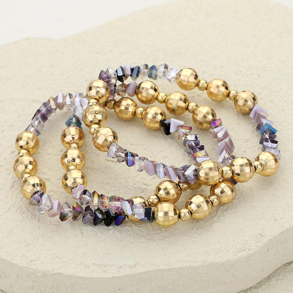 3PCS - Metal Ball Faceted Beaded Stretch Multi Layered Bracelets - Madeline Love - Flyclothing LLC