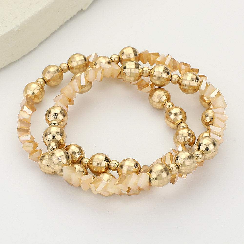 3PCS - Metal Ball Faceted Beaded Stretch Multi Layered Bracelets - Madeline Love - Flyclothing LLC