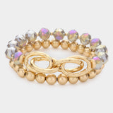 2PCS - Open Metal Oval Link Metal Ball Faceted Beaded Stretch Bracelets - Madeline Love - Flyclothing LLC