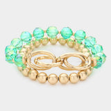 2PCS - Open Metal Oval Link Metal Ball Faceted Beaded Stretch Bracelets - Madeline Love - Flyclothing LLC