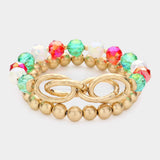 2PCS - Open Metal Oval Link Metal Ball Faceted Beaded Stretch Bracelets - Madeline Love - Flyclothing LLC