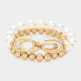 2PCS - Open Metal Oval Link Metal Ball Faceted Beaded Stretch Bracelets - Madeline Love - Flyclothing LLC