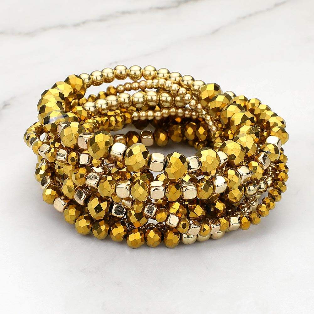 9PCs - Faceted Beaded Stretch Multi Layered Bracelets - Madeline Love - Flyclothing LLC