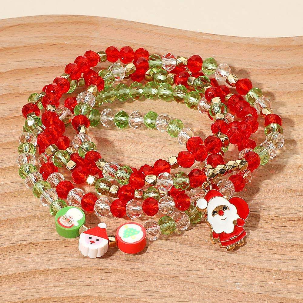 5PCS - Holiday Santa Charm Faceted Beaded Stretch Multi Layered Bracelets - Madeline Love - Flyclothing LLC